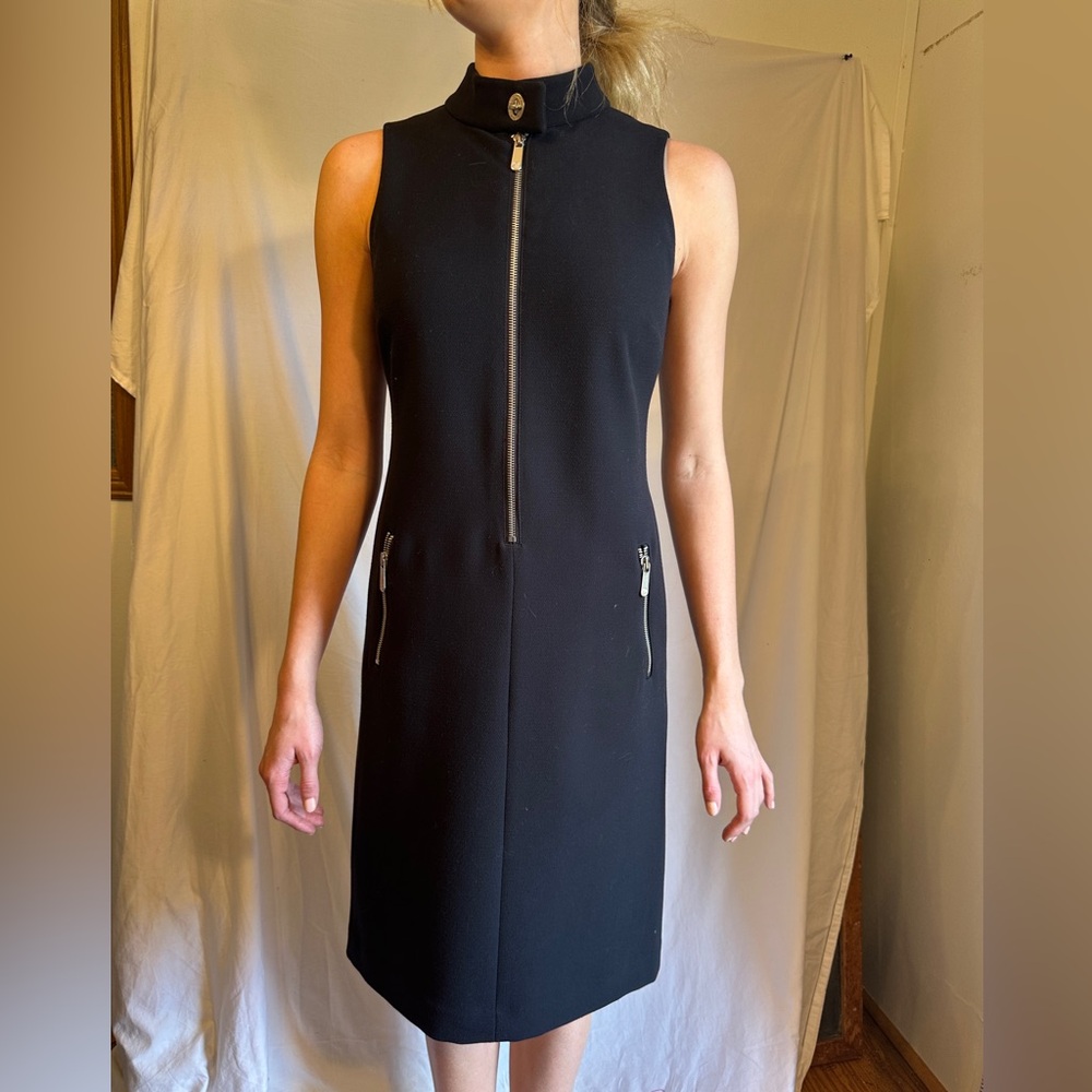 Michael Kors Black Zip-Front Midi Dress